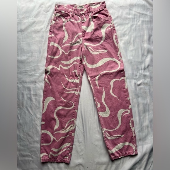 Cotton On Pink and White Swirly Loose Straight Jeans 4 - Picture 5 of 16